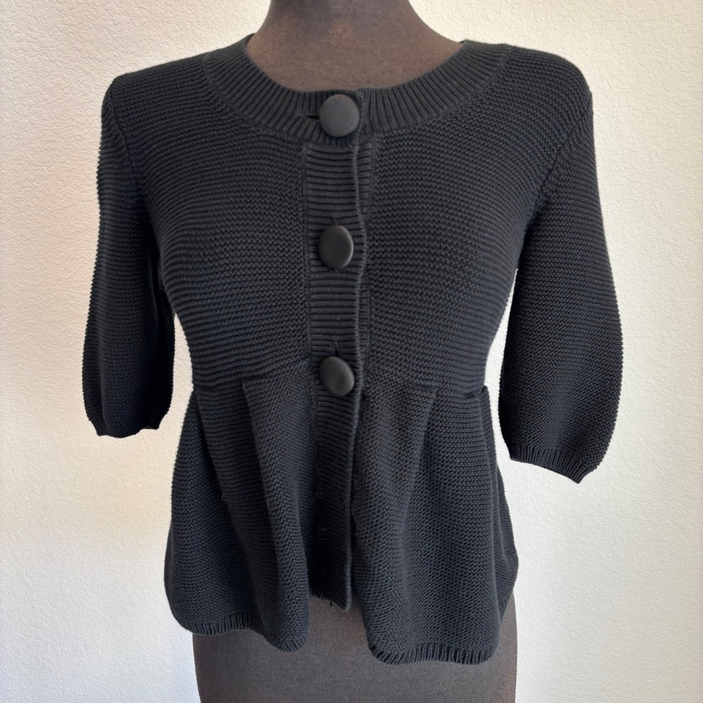 Banana Republic Black Knit Peplum Cardigan Sweater Elbow Sleeve Button Front S